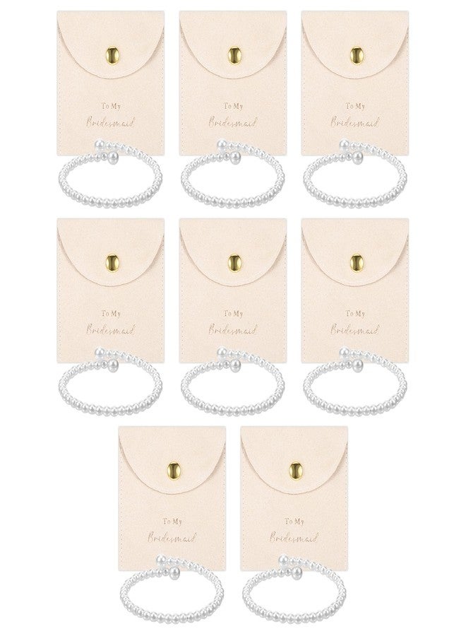 SXoonKing 16Pcs Bridesmaids Gifts, 8 Set Pearl Bracelets with Velvet Jewelry Bags, Bridesmaid Bracelet & Jewelry Pouch, Bridesmaid Proposal Gifts Set for Bachelorette Parties Wedding Bridal Shower Favors - Image 1